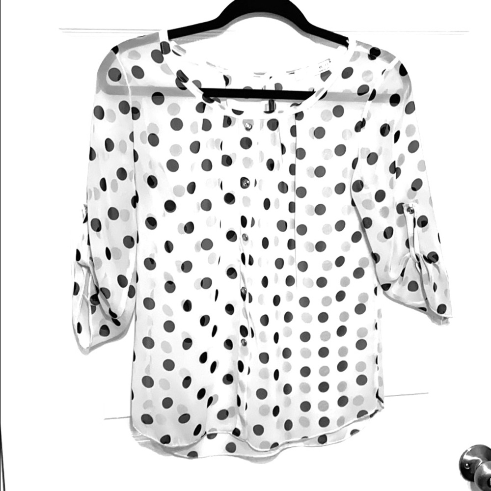 Black and white polka dot sheer blouse